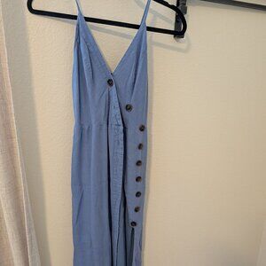 Urban Outfitters Blue Linen Blend Button Down Midi Dress | Smocked Back | XS